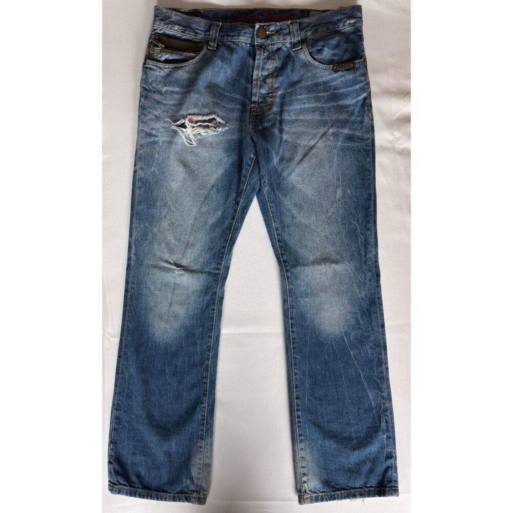 Sicko Denim 19 Jeans Mens 34x31 Distressed Zip Pocket Blue Y2K